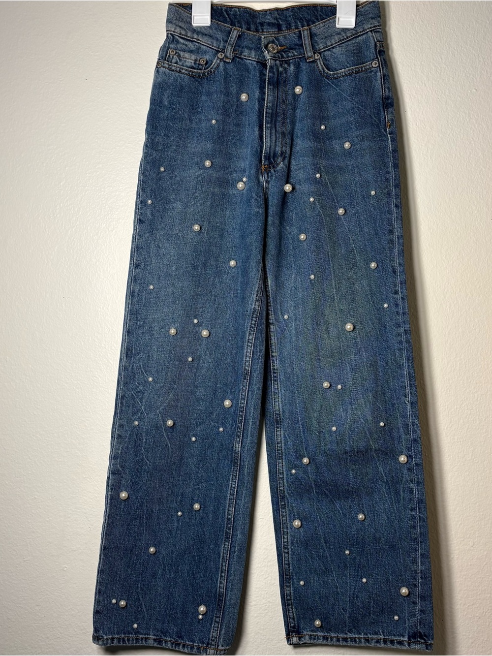 Zara Woman Premium Denim Viral Pearl Embellished Wide Leg Jeans